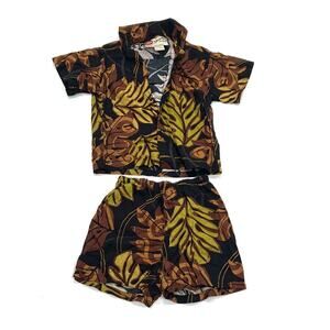 Hilo Hatties Hawaiin Shirt and Shorts Toddler Set Vintage Black 12m